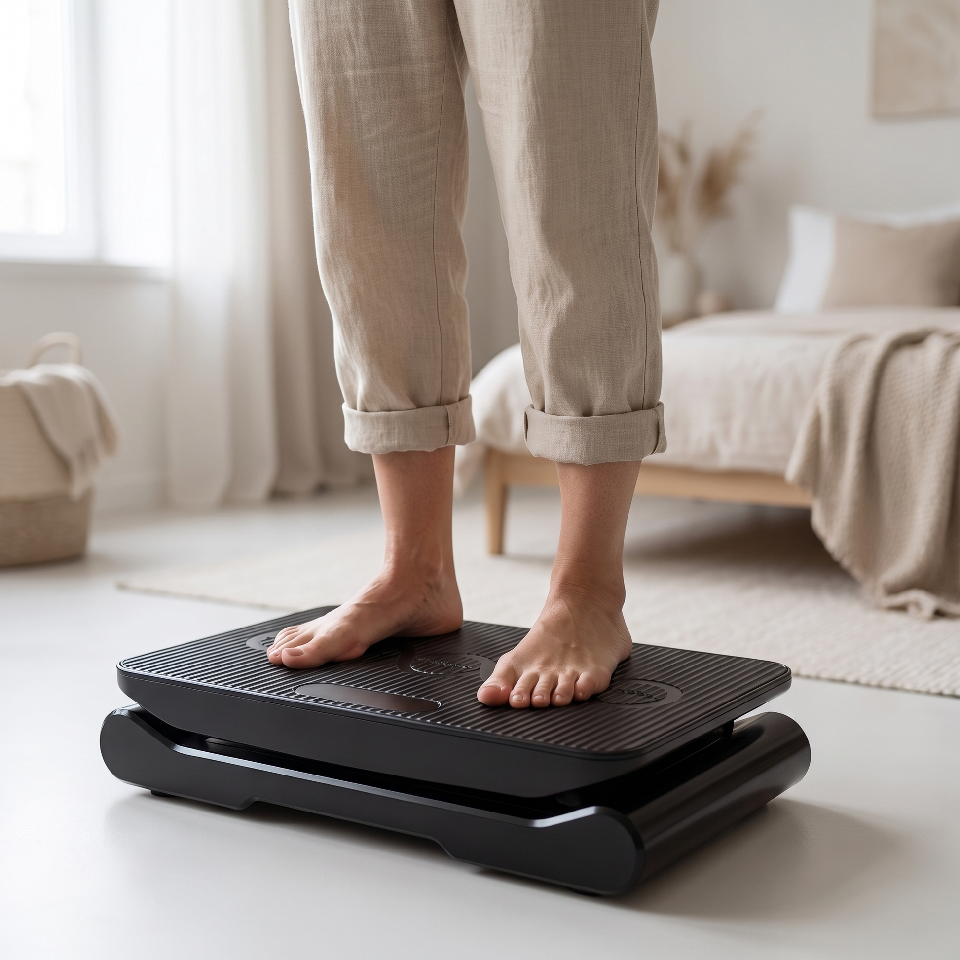 Standing barefoot on the Vaebo Pro Plate