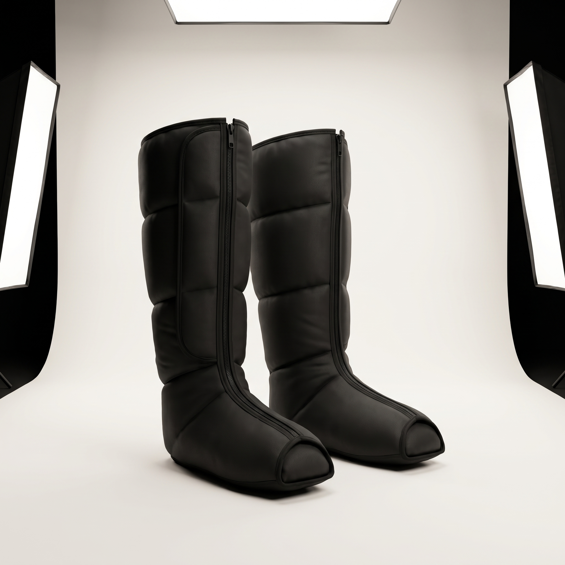 Vaebo Pro Boots air compression leg massager, studio view of the pair