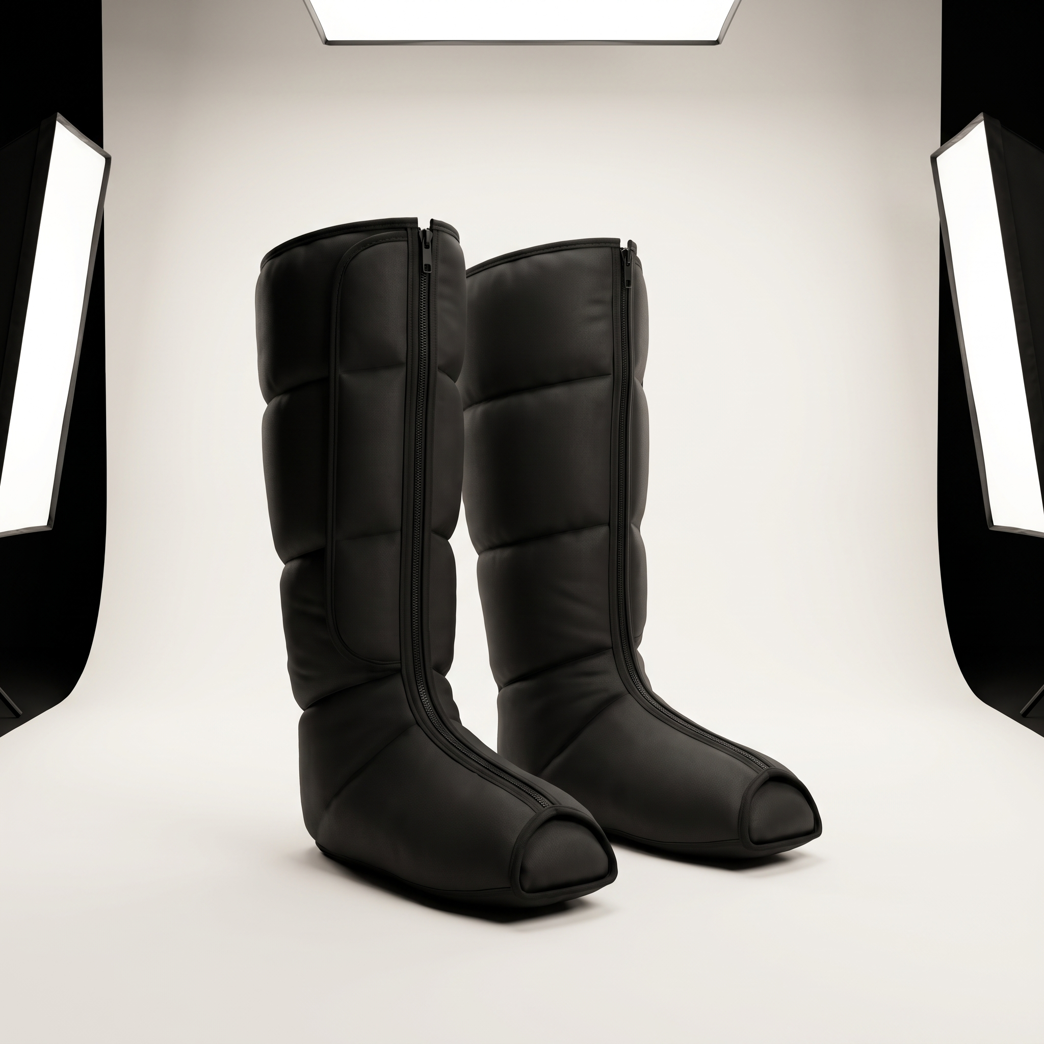 Vaebo Pro Boots air compression leg massager, studio view of the pair