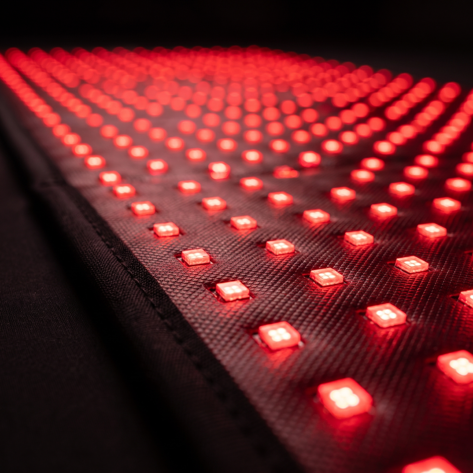 Close-up of the lit LED beads on the Vaebo Pro Mat